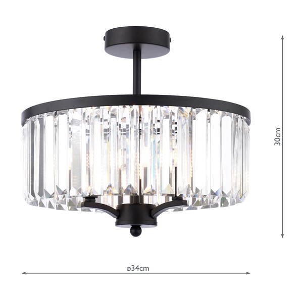 (image for) Laura Ashley Elkwood 3 Light Semi-Flush Crystal and Black